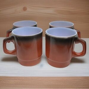 Vintage Anchor Hocking Fire King Red Ombré MCM Milk Glass Set of 4 Mugs USA